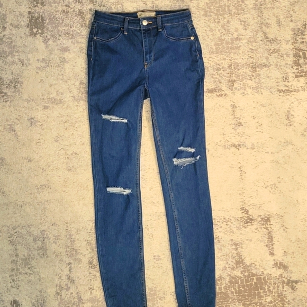 Free People Skinny Blue Ripped Jeans